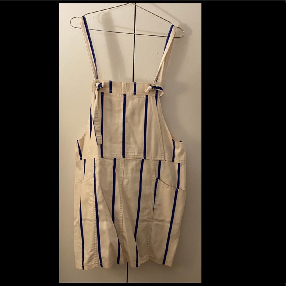 Blue and White Stripe Mini Overall Dress
